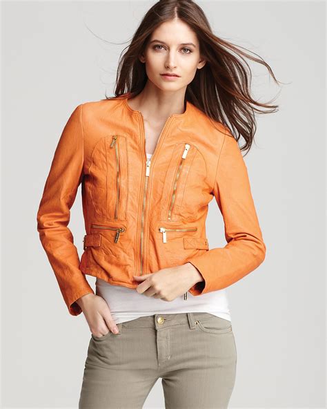 michael kors orange leather jacket|michael kors ladies leather jacket.